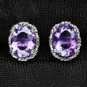 Artisanal Violet Spinel Oval 2.20Ct 925 Sterling Silver Handmade Stud Earrings - Picture 1 of 7