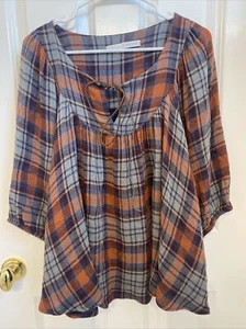 Top Ulla Johnson a quadri contadino bohemien con cravatta in pelle - taglia 10 - Foto 1 di 8