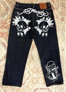 RARE 2007 Ed Hardy Skull Death Of Love/Love Kills Slowly Vintage Jeans 38x32 - Picture 1 of 10