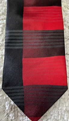 Галстук Coventry галстук 100% шелк красный и черный геометрическая полоса прямоугольники  - Изображение 1 из 4