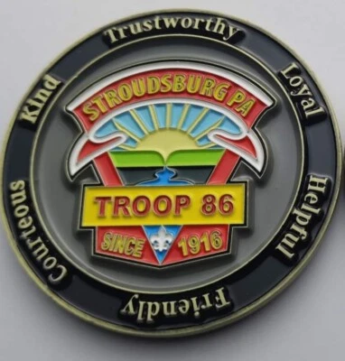 BSA Boy Scouts Of America Motto Law Oath Troop 86 PA fundraiser Challenge coin - Image 1 of 2