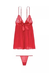 NEW Victoria's Secret Very Sexy Pleated Babydoll & Thong Set Red XS - Picture 1 of 5