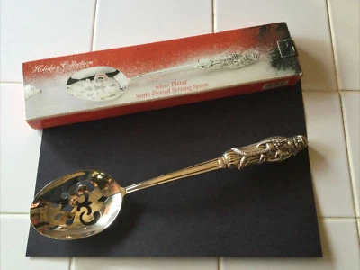 Godinger Silver Plated Santa Father Christmas Pierced Serving Spoon 12" IOB - Image 1 of 4