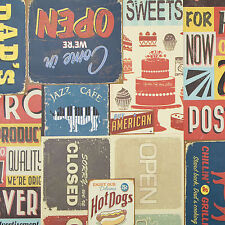 Vintage American Diner Zeichen & Logos Wipe Sauber Pvc Vinyl Tischdecke; alle Größen