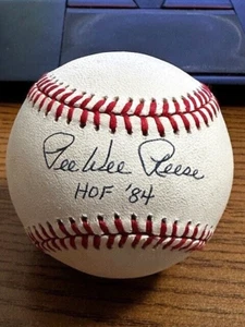 PEE WEE REESE 2 SIGNED AUTOGRAPHED ONL BASEBALL! Dodgers! "HOF 84"! - Picture 1 of 2