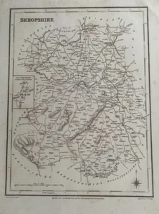 ANTIQUE COUNTY MAP OF SHROPSHIRE C1831 SAMUEL LEWIS ENG J&C WALKER/CREIGTON - Picture 1 of 3