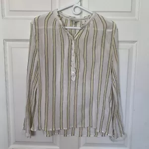 Top boho donna Lucky Brand grigio medio giallo a righe bottoni garza - Foto 1 di 12