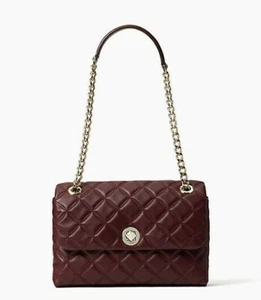 Kate Spade Natalia Smooth Quilted Leahter Cherrywood Medium Flap Shoulder Bag - Picture 1 of 7