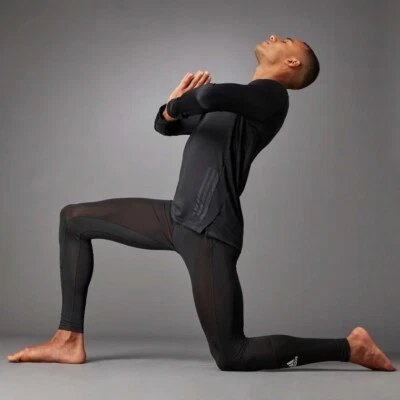 adidas Techfit Mens Yoga Tights Sports Leggings Fitness Black Grey Pilates - Image 1 of 4