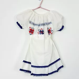 Vintage Baby Girl Folk Dress White Embroidered Boho Peasant Toddler Size 1 - Picture 1 of 7