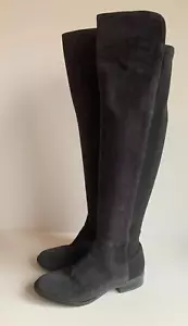 Clarks Women's Boots UK 3.5 VGC navy suede leather flat over knee OTK tall - Picture 1 of 11