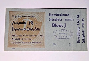 Genuine Ticket SG Dynamo Dresden Helsinki JK European Cup 1985 GDR football Lippu - Picture 1 of 2