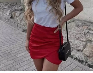 New NWT ZARA Satin Effect Mini Skirt Red XS Miniskirt - Picture 1 of 5