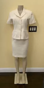 ALBERT NIPON SUITS Size 6 Pastel Yellow & White Floral Jacquard 2pc Skirt Suit - Picture 1 of 14