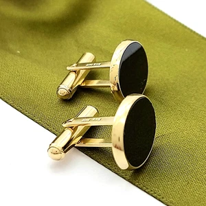Men's Cuff Links 14ct (585, 14K) Yellow Gold High Quality Oval Onyx Cuff links - Picture 1 of 9