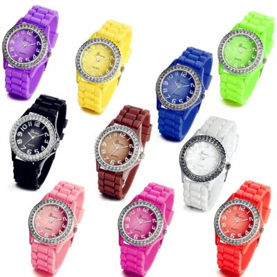 Casual Rhinestone Jelly Gel Silicone Band Quartz Analog Wrist Watch Women Girls - Image 1 of 4
