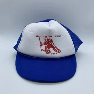 Vintage 1984 Madison Invitational Youth Hockey Snapback Hat Blue White Toppers - Picture 1 of 8
