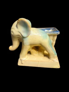 Vintage Art Pottery Elephant Planter 3.5"x4"Figurine Vase Glazed Blue Green Tan - Picture 1 of 13