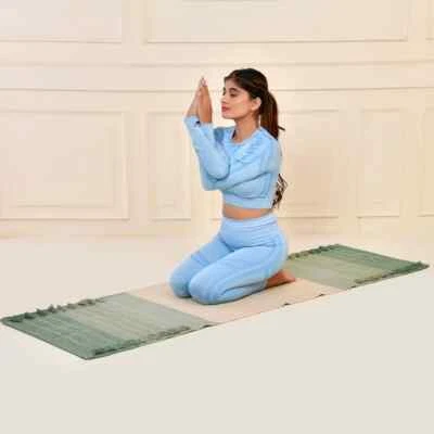 Estera de yoga gruesa antideslizante algodón orgánico ejercicio entrenamiento alfombra pilates 2x6 pies Foto 1 de 4