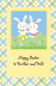 Cute HAPPY EASTER Card FOR BROTHER AND WIFE, Rabbit Picnic — Bella Greetings + ✉ - Picture 1 of 4