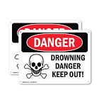 (2 Pack) Drowning Danger Keep Out! OSHA Danger Sign Decal Metal Plastic