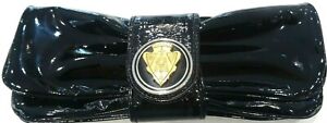 Gucci Hysteria Gathered Flap Clutch Black Patent Leather - Excellent & Authentic