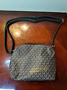 Michael Kors Crossbody Bag Gray/black Gold Signature Logo - Picture 1 of 10