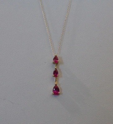 10K Yellow Gold 3 Tear Drop 0.89ctw Created Ruby Pendant Necklace - 18" - Image 1 of 4