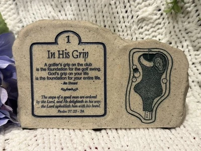Placa de piedra inspiradora de golf Jim Sheard en su agarre agujero #1 Salmo 37:23-24 Foto 1 de 4