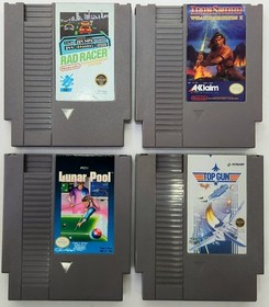 Nintendo NES Game Bundle 4-Lot Rad Racer, Iron Sword, Top Gun, Lunar Pool TESTED
