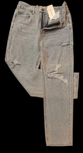Pantalones de mezclilla azules elásticos lavados claros envejecidos abedul blanco talla pequeña nuevos con etiquetas - Imagen 1 de 8