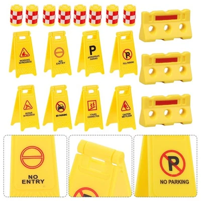 1 Set Traffic Signs Toys Kids Pretend Play Street Signs Traffic Barrier Toys - Image 1 of 4