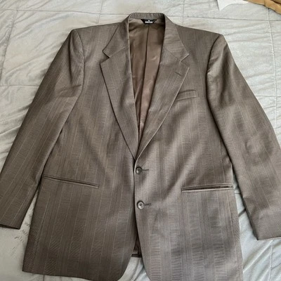 Perry Ellis Mens Brown Pinstripe Suit Jacket Blazer 42R Vintage Sport Coat Fit - Image 1 of 4