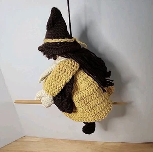 Vintage Halloween gehäkelte Hexe Puppe gehäkelt 13" auf Holzlöffel - Bild 1 von 9