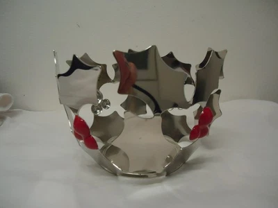 Porte bougie partylite argentés déco Noël branche de houx - Photo 1/3