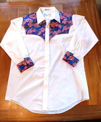 Chaplin long sleeve shirt VTG Men Medium  Stars Stripes Patriotic western - Image 1 of 4