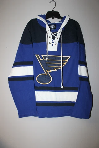 New NHL St. Louis Blues old time style jersey mid weight cotton hoodie men's M Cover