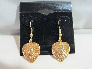 Heart Shaped Religious Medal Charm Wire Earrings - Picture 1 of 2