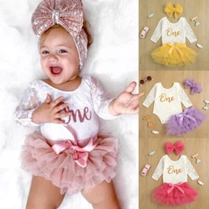 3pcs Baby Girls 1st Birthday Party Princess Sequins Bow Tutu Skirt Dress Outfits - Picture 1 of 11