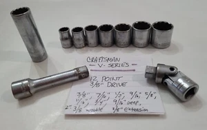 Vintage Craftsman V Series Sockets 12 point 3/8" Drive Wobble Joint Standard Old - Picture 1 of 12
