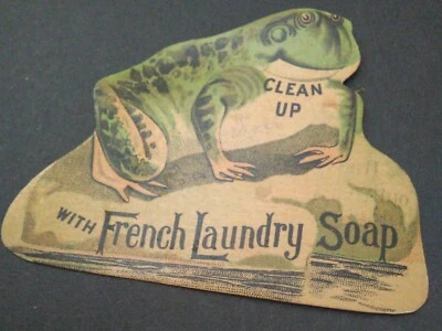 1890s Kendall French Laundry Soap die-cut frog trade card Providence RI - Image 1 of 3
