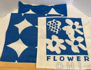 Blue White Square Zipper Pillow Cover - 17 inches - Set of 3 - Picture 1 of 1