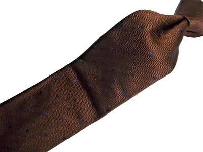 # Micky Milano Brown with Blue Squire Dots Woven Silk Tie L58" x 3.3/4"W - Image 1 of 4