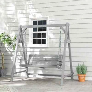 2Seater Wooden Garden Swing Seat Outdoor Chair Bench Lounger Unit Cup Holders - Picture 1 of 11