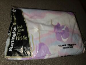 NEW VINTAGE BURLINGTON HOUSE PURPLE FLORAL SHEET FULL FITTED SHEET WATER POPPY