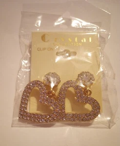 Pendientes Corazón Clip Estrás Tono Dorado Disfraz Pendientes Joyería Mujer S-M - Imagen 1 de 20