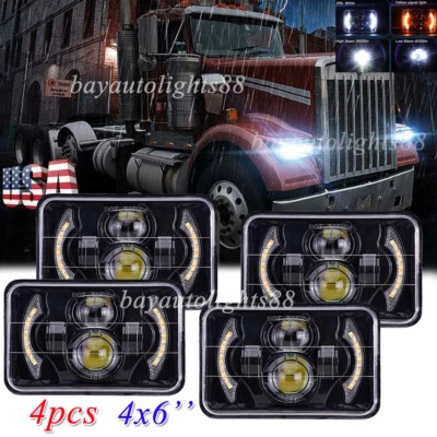 Brightest 4pcs Fit Kenworth T400 T600A T800 W900 4x6" LED Headlights HI-LO w/DRL - Image 1 of 4