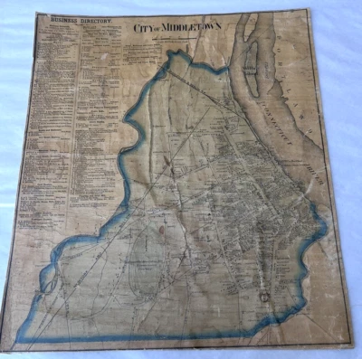 Antique City of Middletown Connecticut Wall Map Business Directory Cloth 17x15" - Image 1 of 4