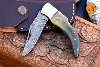 Back Lock DAMASCUS STEEL FOLDING BLADE POCKET KNIFE SURVIVAL HUNTING KNIFE 1508 - Image 1 of 4