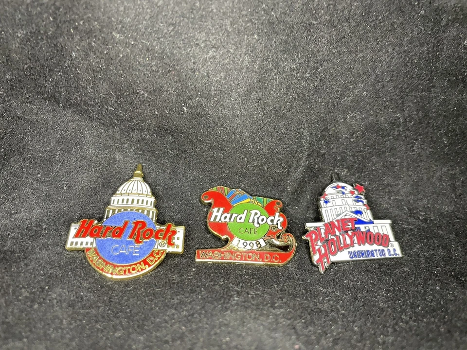 WASHINGTON DC HARD ROCK CAFE PIN & CHRISTMAS 1998 PIN + PLANET HOLLYWOOD PIN - Image 1 of 1
